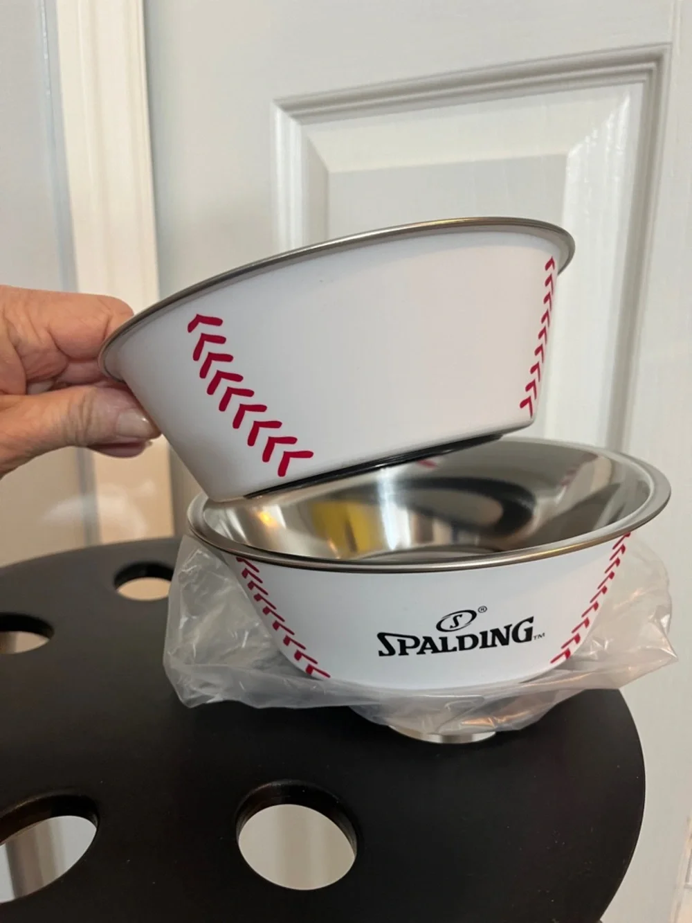 Spalding Baseball Dog Bowl Set (2-Pack) | Stainless Steel Pet Bowls | NEW